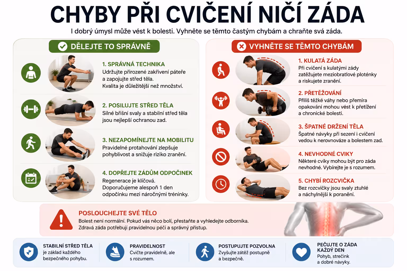 Fyzioterapeut radí: Nejčastější chyby při cvičení, které ničí vaše záda