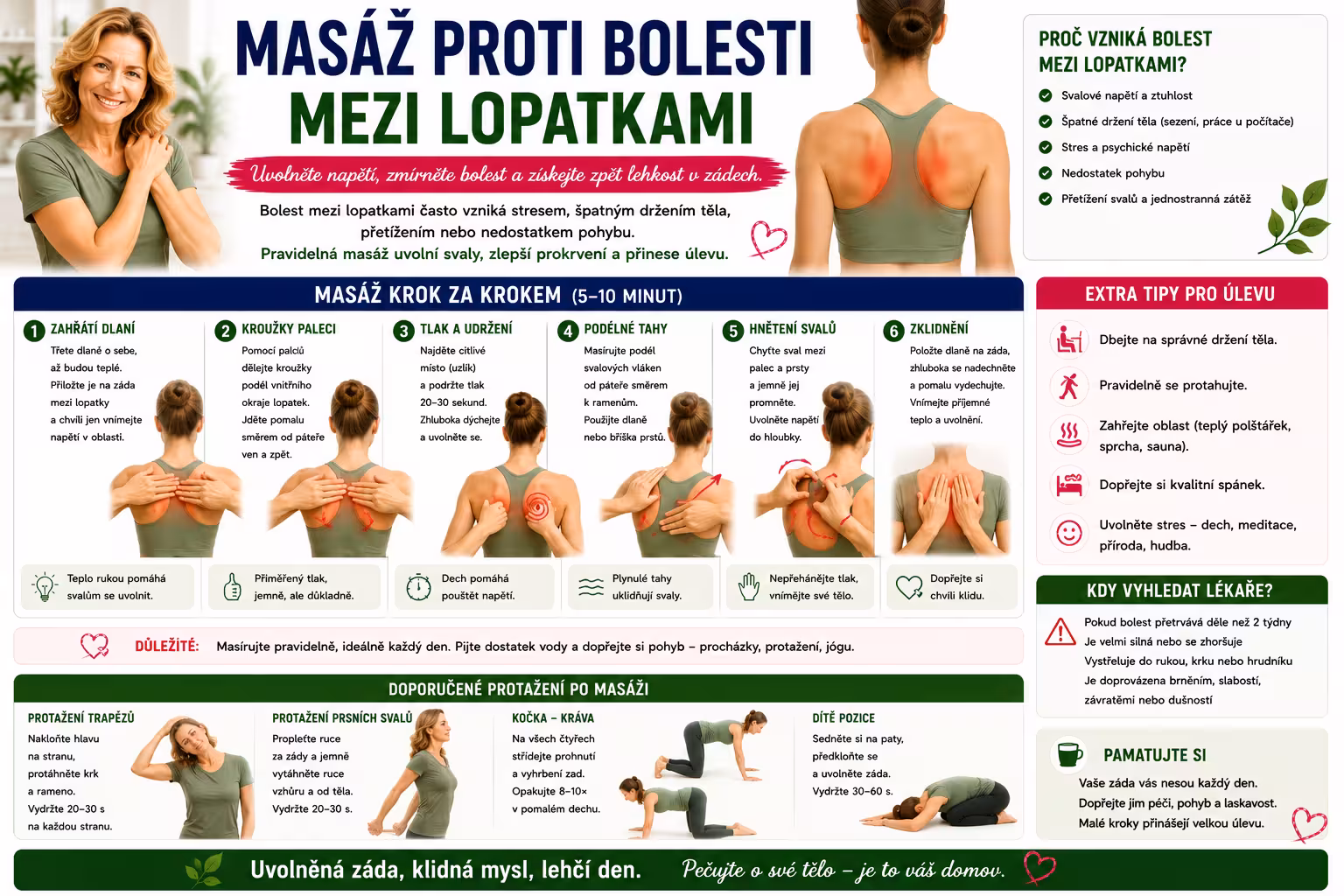 Bolest mezi lopatkami? Zkuste jednoduchou masáž, která uvolní napětí během pár minut