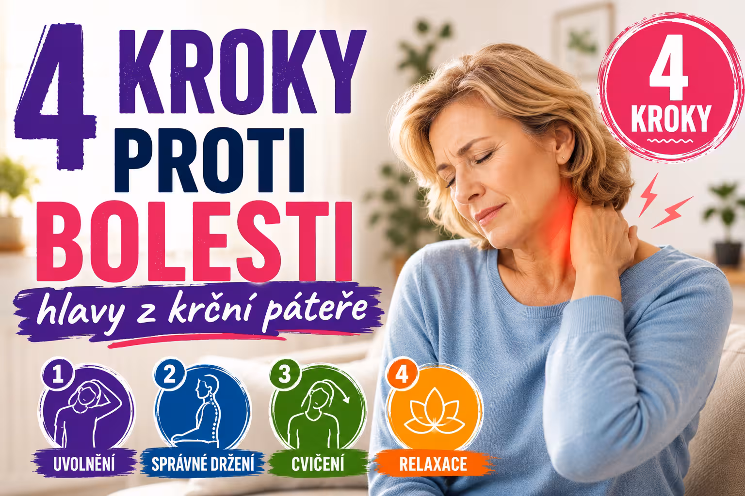 Cvičení na přetrvávající bolesti hlavy z krční páteře – 4 kroky k úlevě
