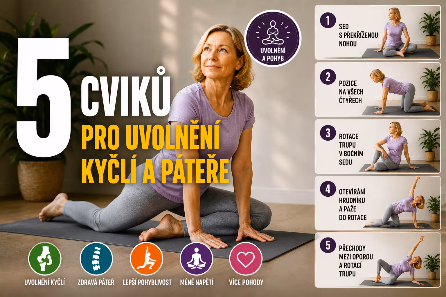 5 cviků pro uvolnění kyčlí a páteře | Levita.cz