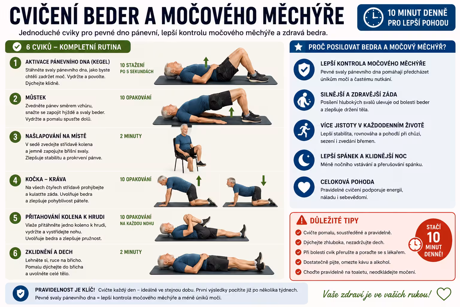 Cvičení proti bolesti v bedrech: Tajemství propojení zad a močového měchýře