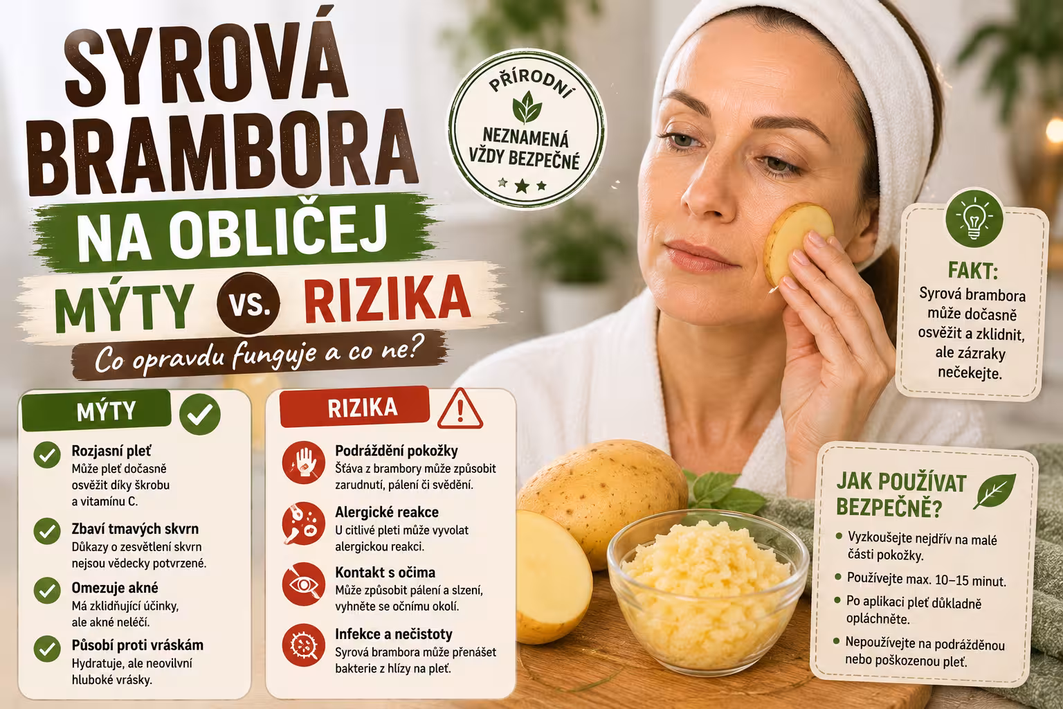 Syrový brambor na obličej? Proč babičkovský recept nefunguje, a co hrozí za rizika
