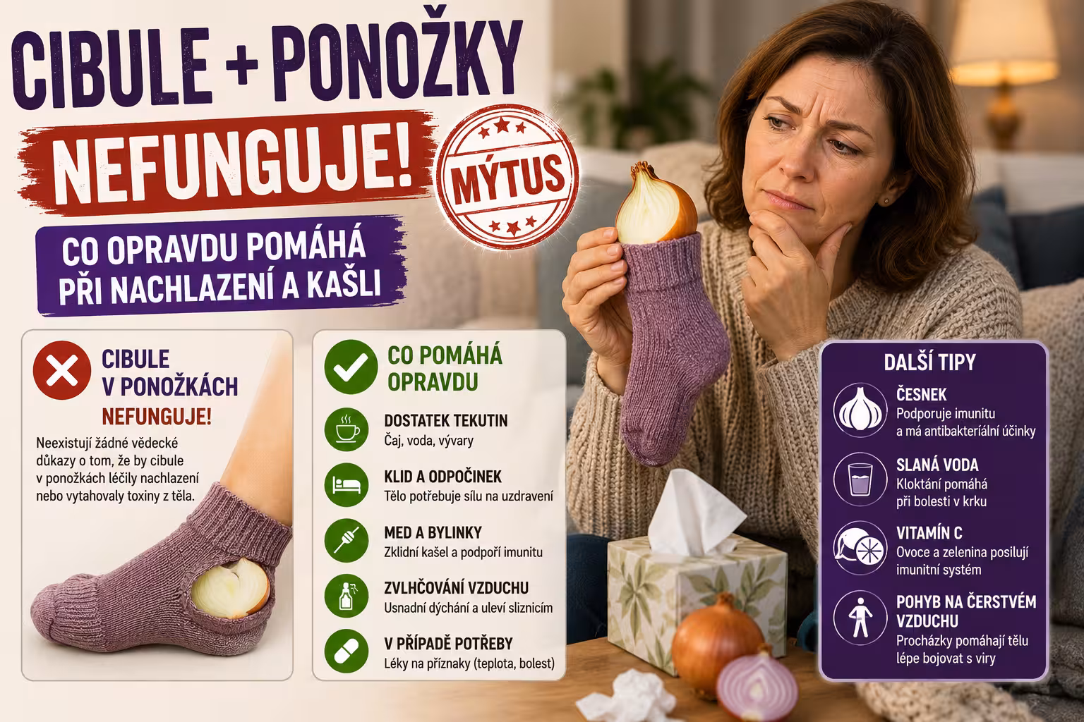 Cibule v ponožkách? Proč tento babičkovský recept nefunguje a co skutečně pomáhá na vaše nohy