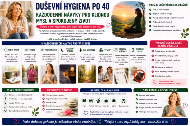 Duševní hygiena na každý den – cesta k vnitřnímu klidu po čtyřicítce
