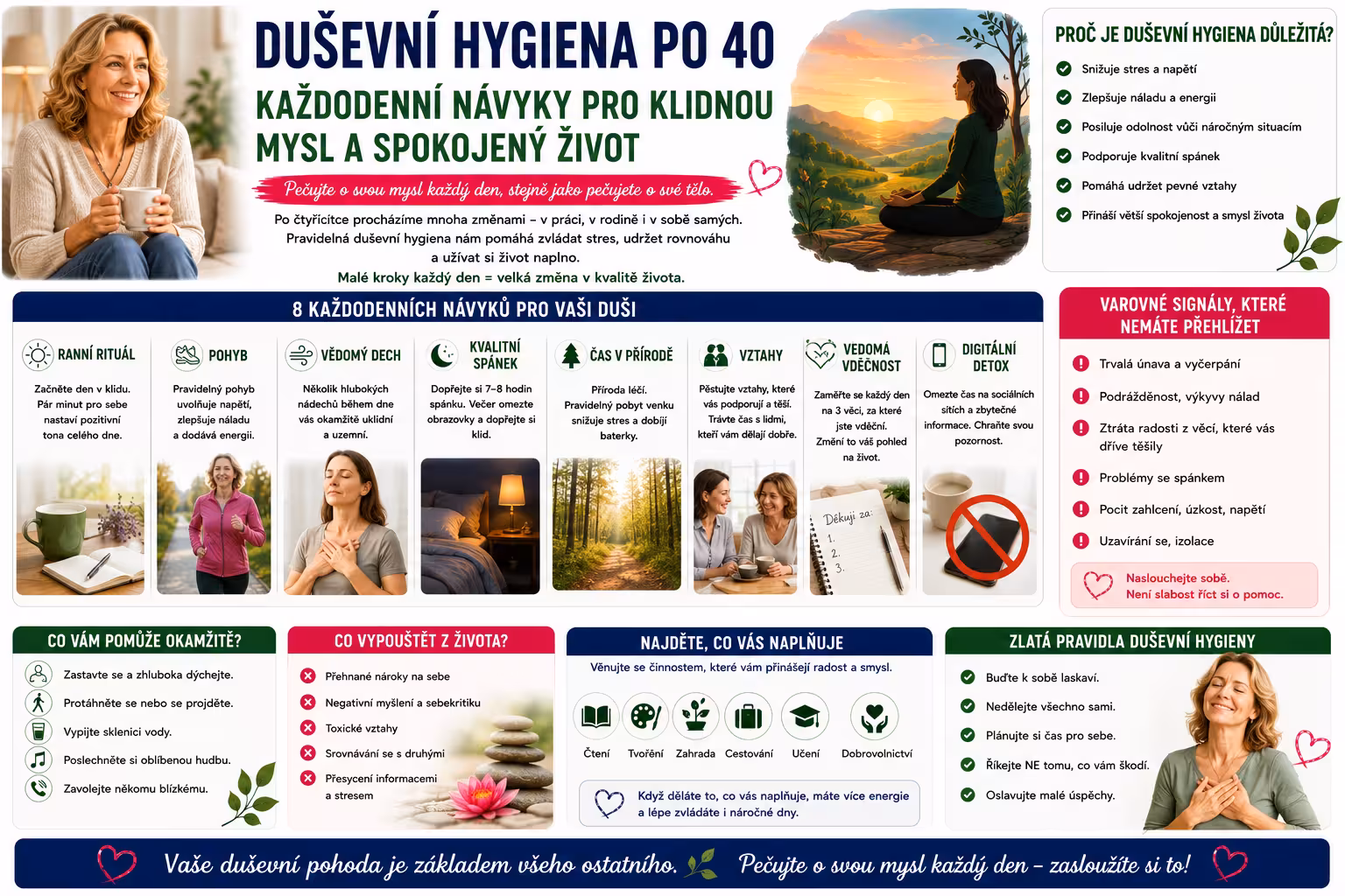 Duševní hygiena na každý den – cesta k vnitřnímu klidu po čtyřicítce