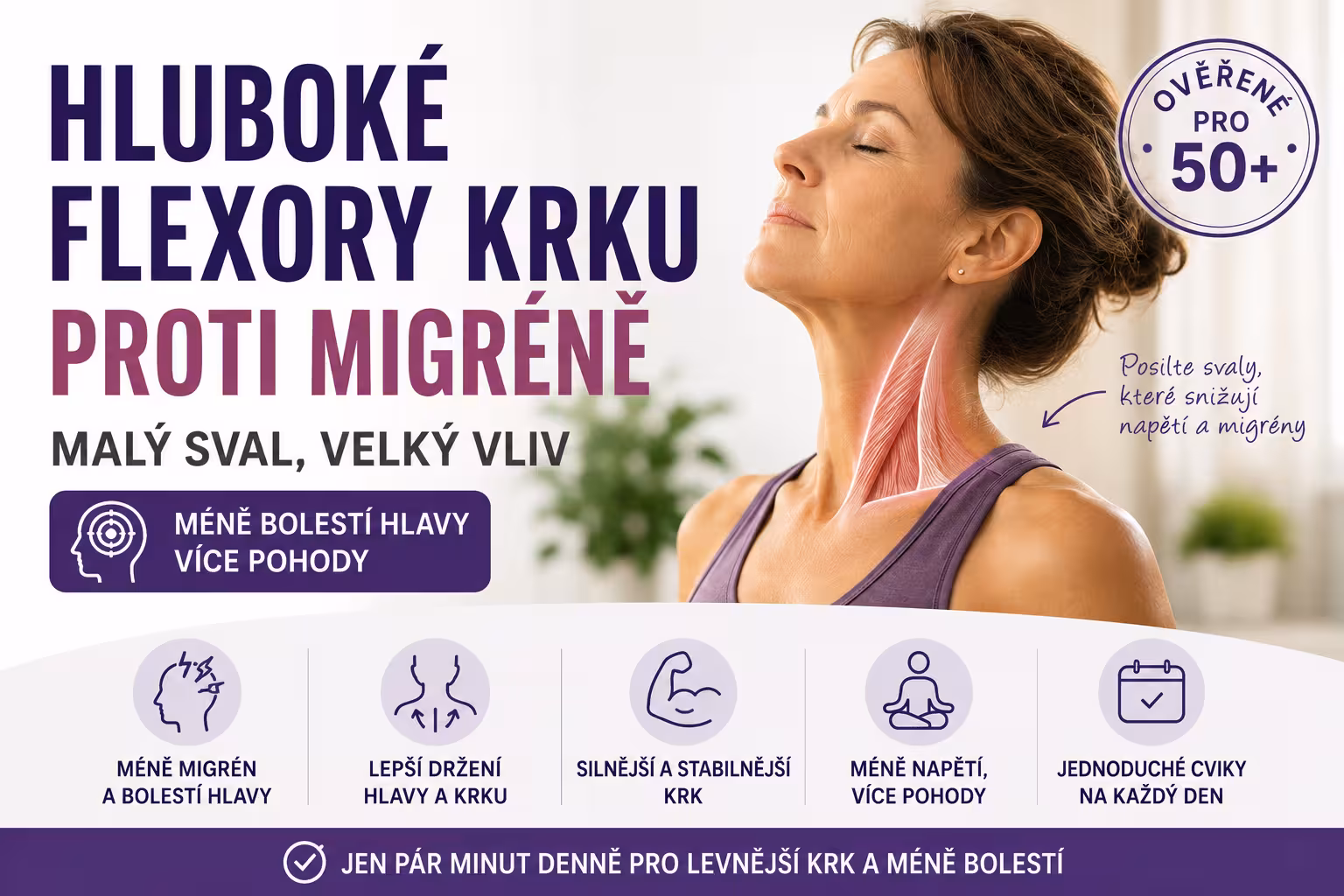 Hluboký stabilizační systém krku:  Cviky na zapojení hlubokých flexorů krku proti chronické migréně