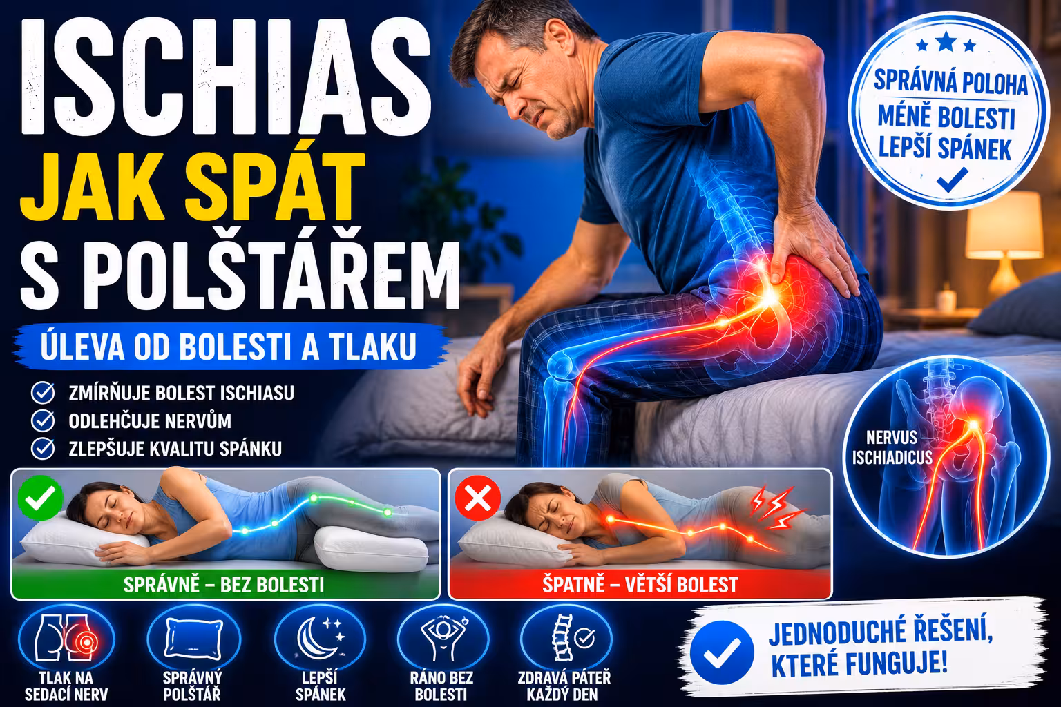Ischias vás v noci nenechá spát? Změna polohy v posteli může přinést úlevu bez prášků
