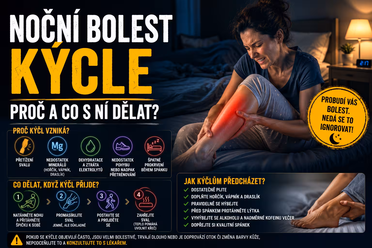 Noční bolest kyčle: Tichý alarm, který vás budí ze sna a prozrazuje, co se děje uvnitř kloubu
