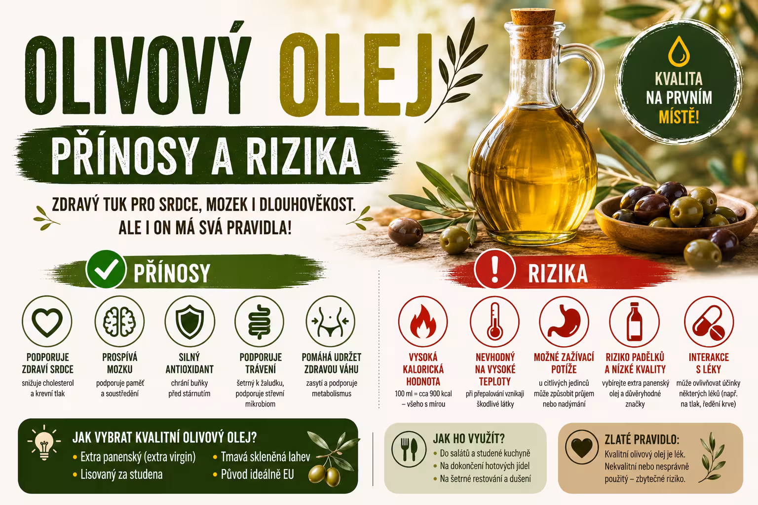 Olivový olej: přínosy a rizika pro zdraví | Levita.cz
