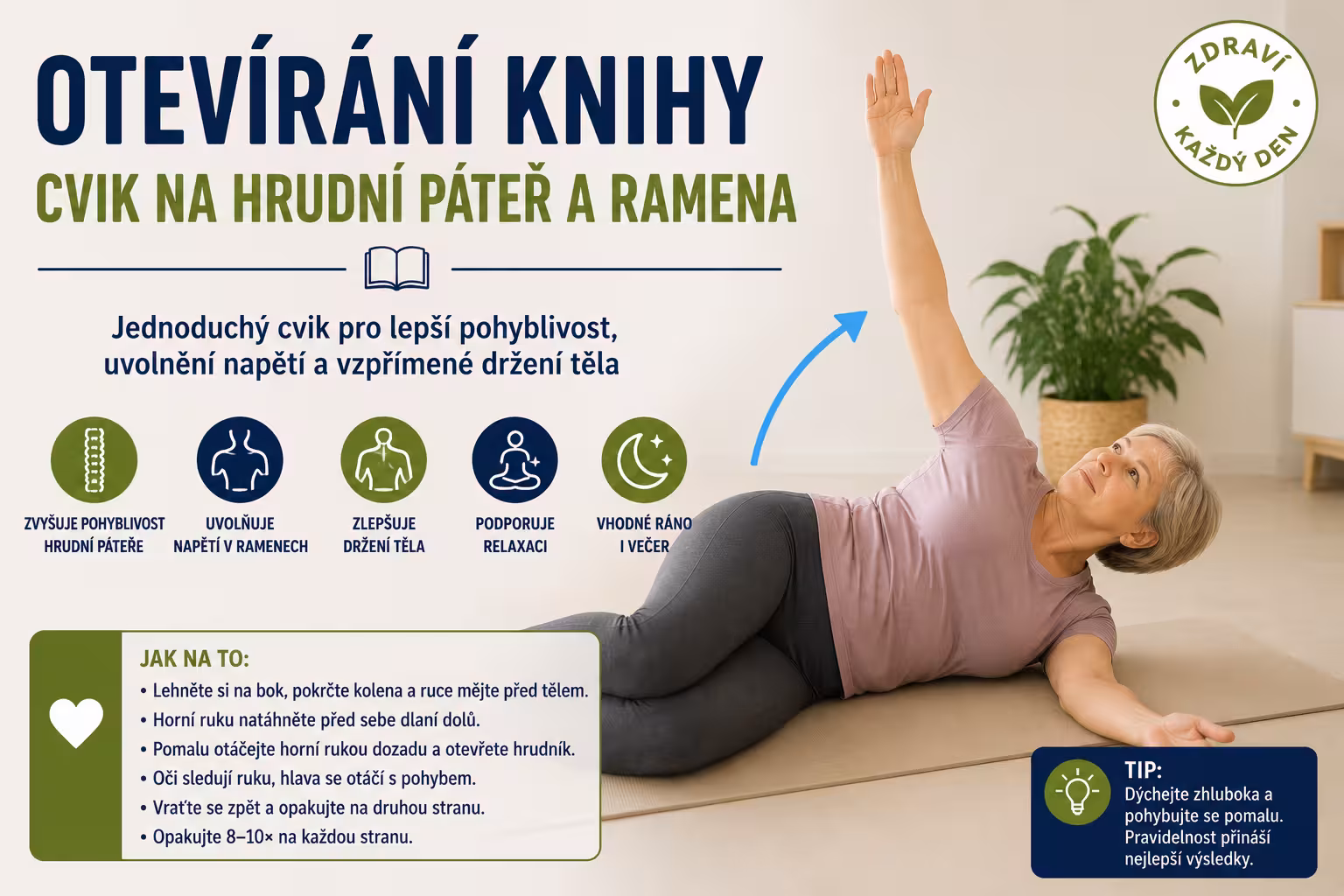 Otevírání knihy: cvik na hrudní páteř a ramena | Levita.cz
