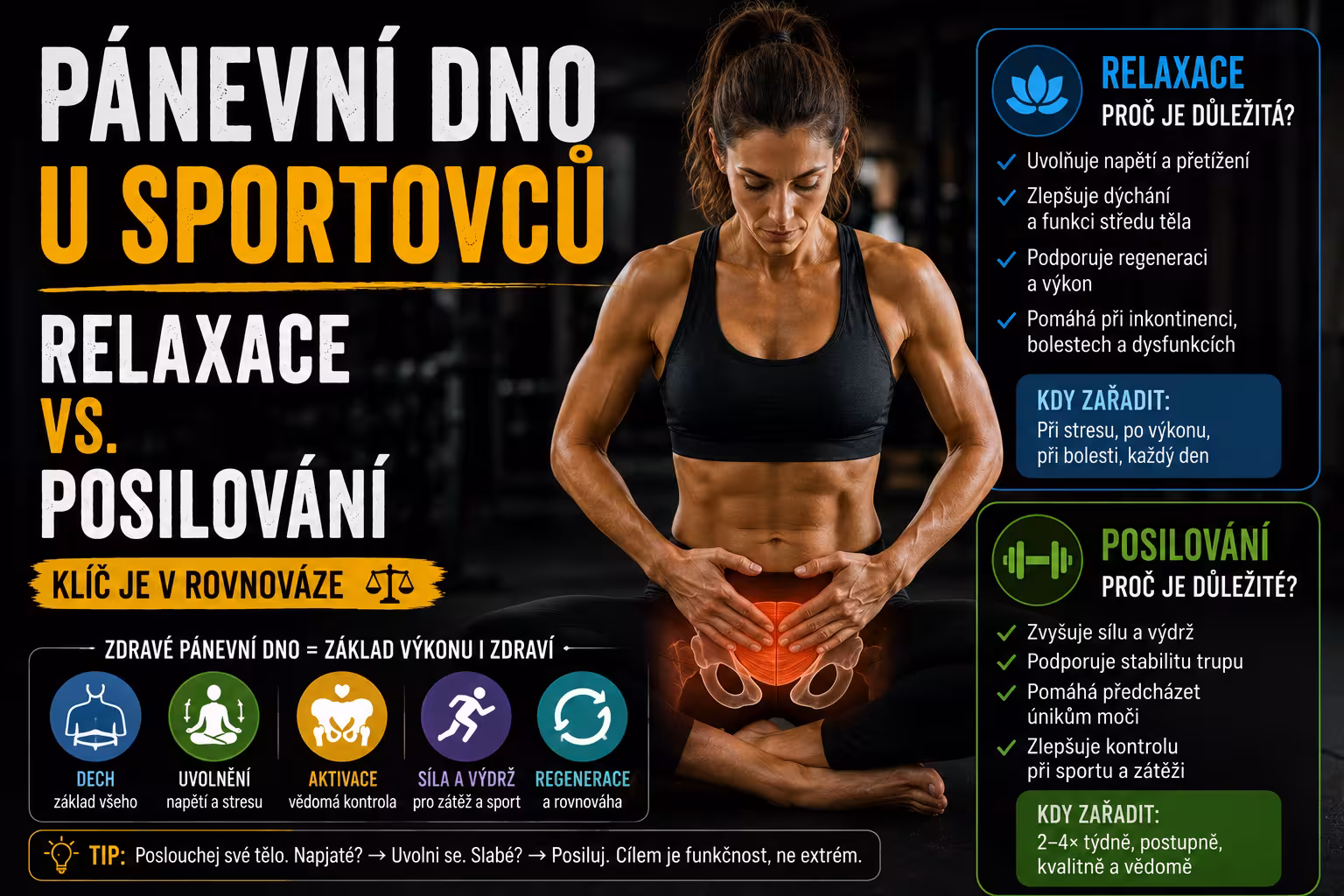 Pánevní dno u sportovců: Proč posilování nestačí a jak přetížení ničí záda