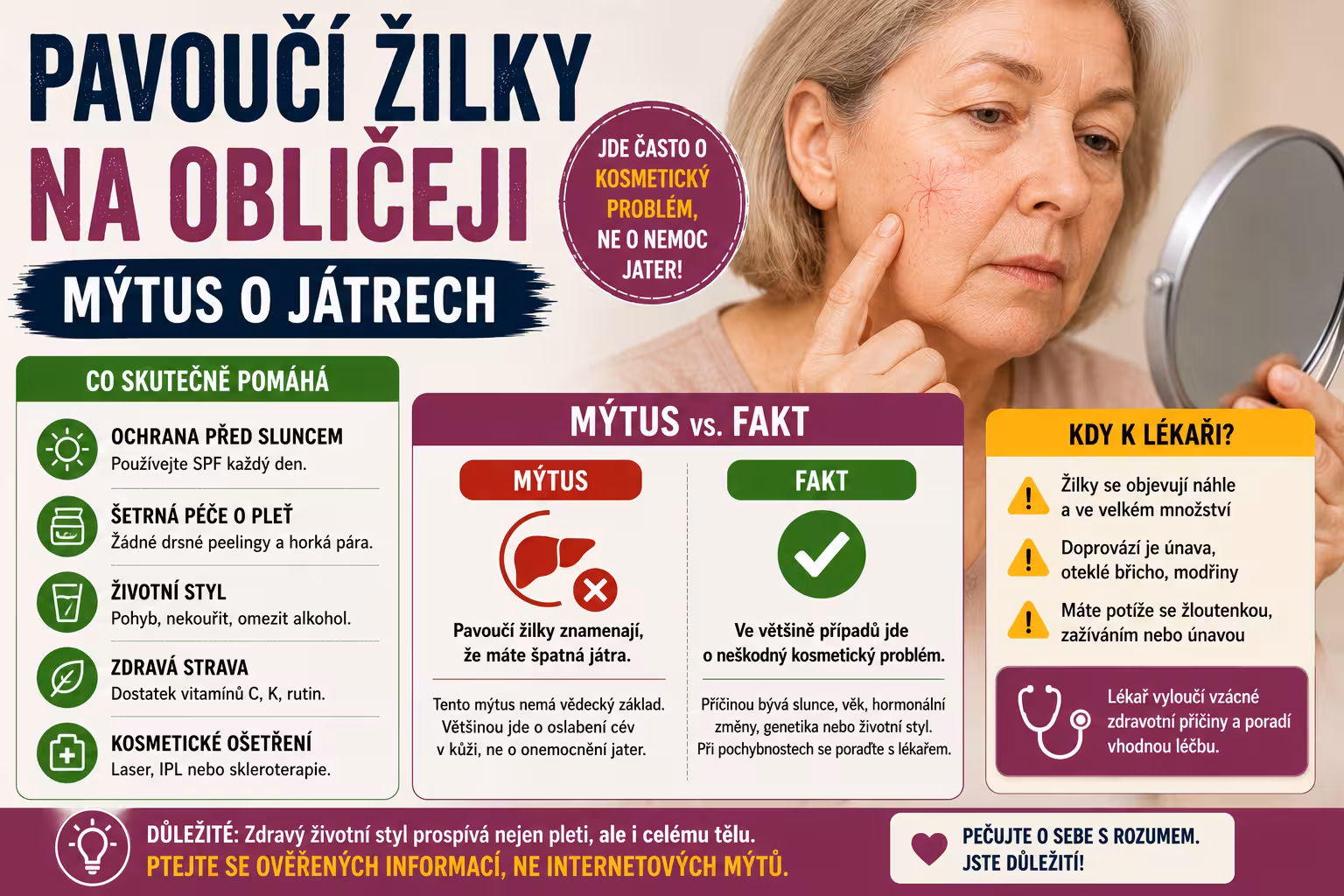 Pavoučí žilky na obličeji? Nebuďte vyděšení, mýtus o nemocných játrech nemá oporu ve vědě