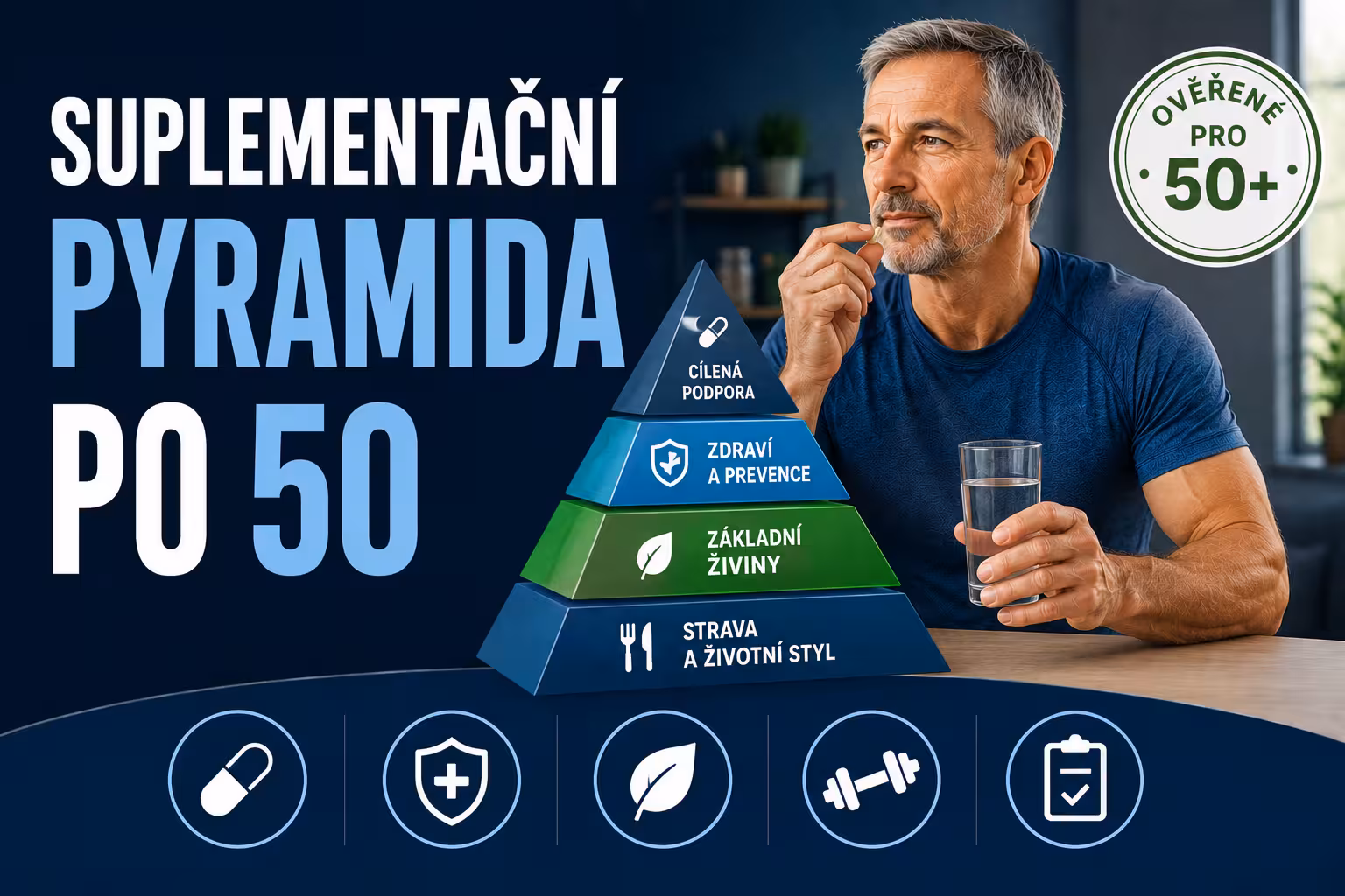 Suplementační pyramida po 50: Co má reálný vědecký základ (Vitamin D3+K2, Omega-3, Kreatin pro mozek a svaly) a co jsou vyhozené peníze