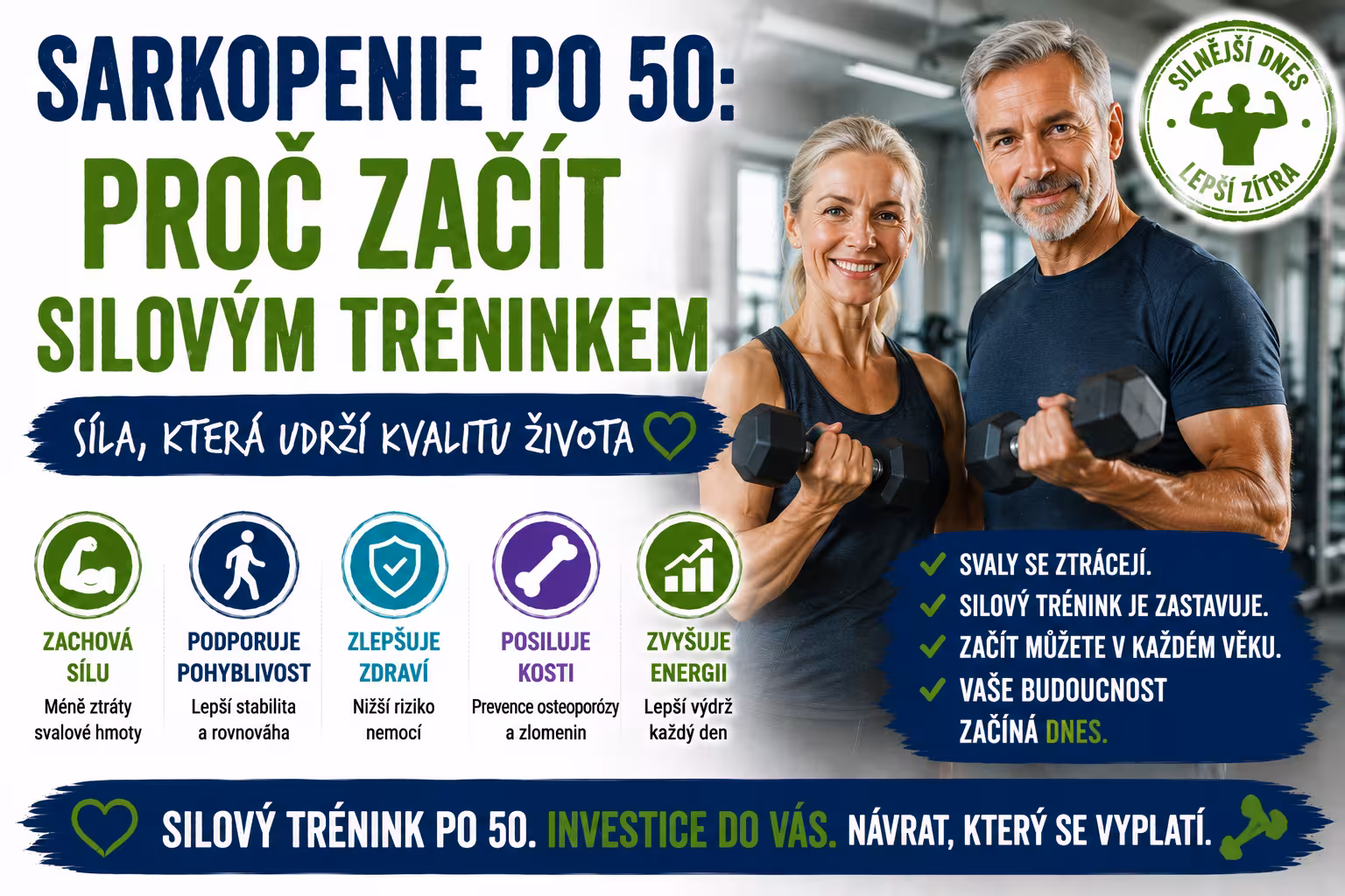 Sarkopenie pod kontrolou: Proč po padesátce potřebujete v posilovně zvedat odpor, ne jen dělat kardio
