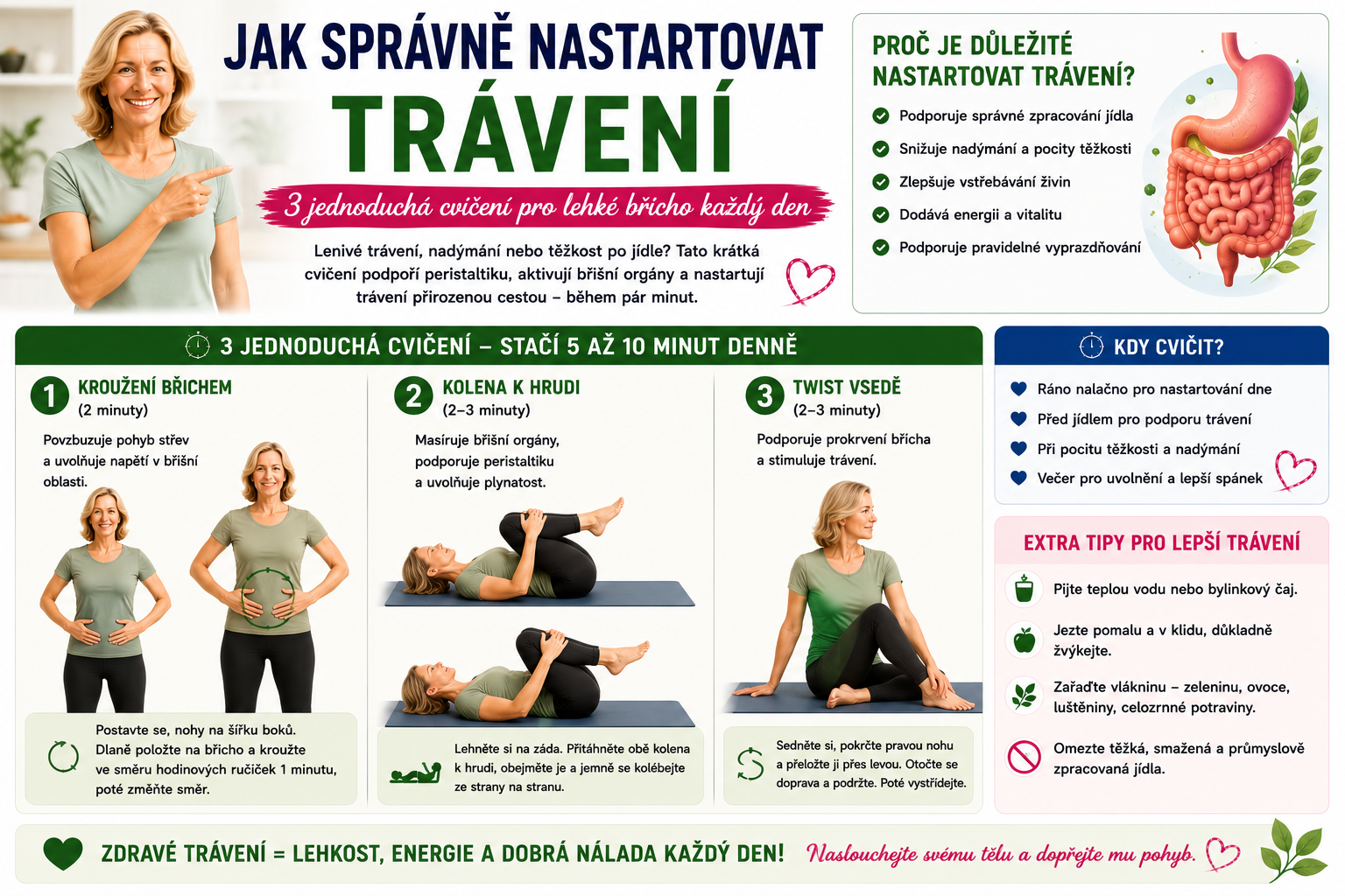 Jak správně nastartovat trávení: 3 jednoduchá cvičení