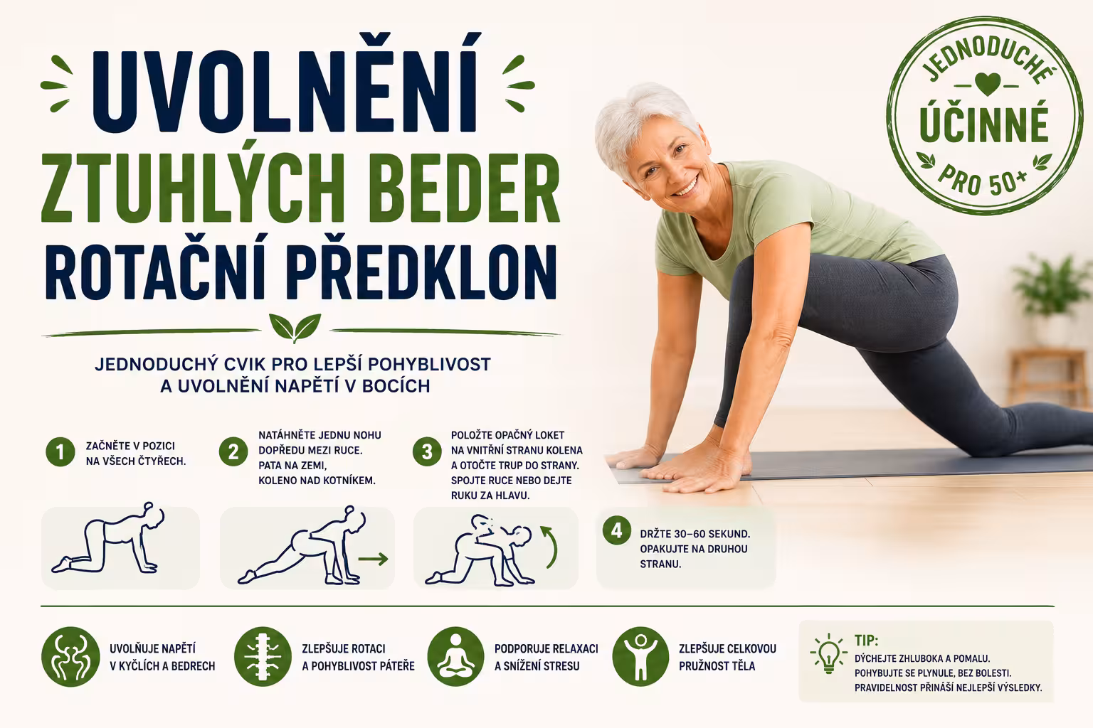 Uvolnění ztuhlých bedr: rotační předklon | Levita.cz